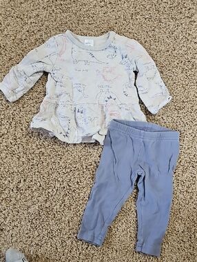 Carter's Cream Dino Peplum Top with Lavender Leggings